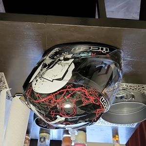 Icon airflite motorcycle full face helmet black red and white  skull design.